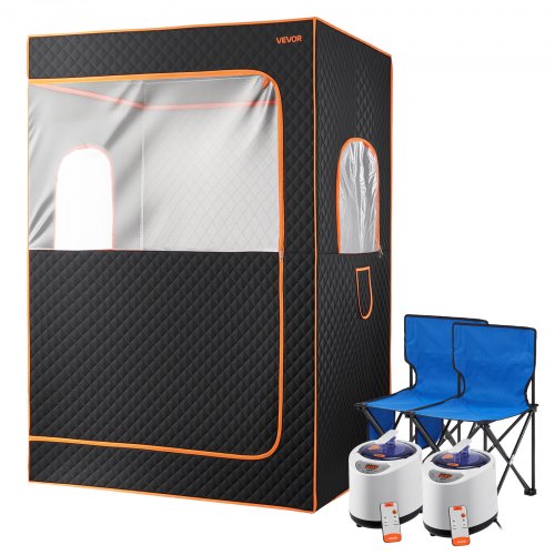 VEVOR Upgraded Portable Steam Sauna for Home, 2 Person Full Body Home Spa Tent with Steamer & 2 Foldable Chairs & Remote & 2 Essential Oil Boxes,Heavy