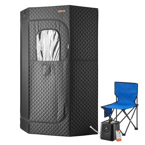 VEVOR Upgraded Portable Steam Sauna for Home, 1 Person Full Body Home Spa Tent with Steamer & 1 Foldable Chairs & Remote & Essential Oil Box,Heavy-Dut