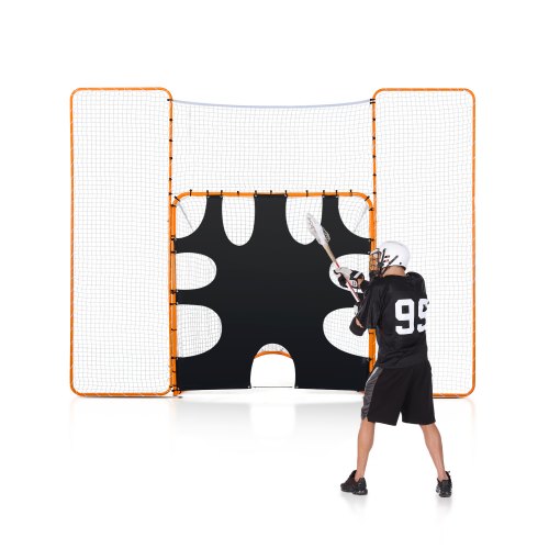 VEVOR 3-IN-1 Lacrosse Goal, 12x9 ft Lacrosse Net with Backstop and Target, Quick & Easy Setup Backyard Rebounder Equipment, Steel Frame Training Nets,