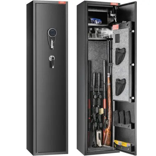 VEVOR 5 Rifles Gun Safe, Rifle Safe with Digital Keypad & Lock, Gun Storage Cabinet with Built-in Storage Locker, Removable Storage Shelf for Home Lon
