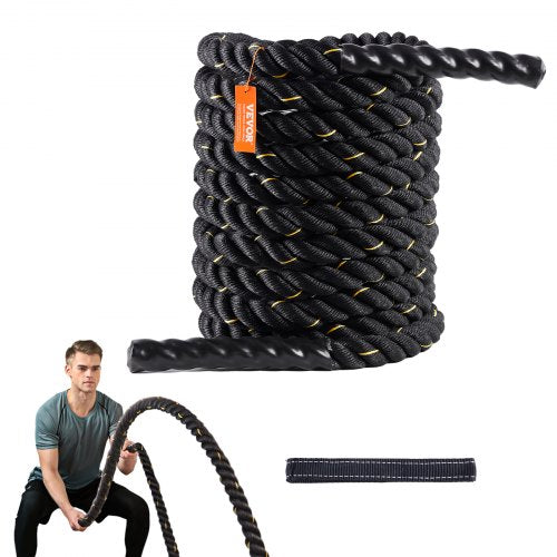 VEVOR Battle Rope, 1.5 Inch Diameter 30Ft Length Polyester Exercise Rope, Battle Exercise Equipment, Heavy Weighted Rope for Home Gym Body Workout Cor