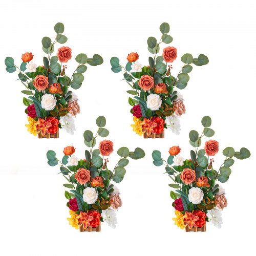 VEVOR Standing Artificial Flowers Arrangements 4 PCS, 17.5-Inch Tall Faux Flower Decorations for Wedding Aisle Runner Chair, Orange Floral Centerpiece