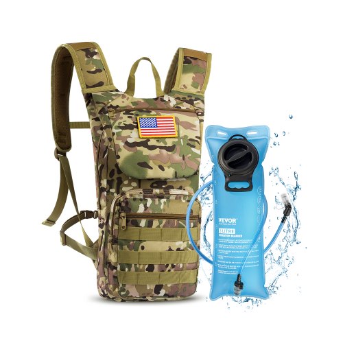 VEVOR Hydration Backpack, Water Backpack with 3L TPU Water Bladder, Tactical Molle Hiking Hydration Pack with Storage for Men Women, Hydro Water Daypa