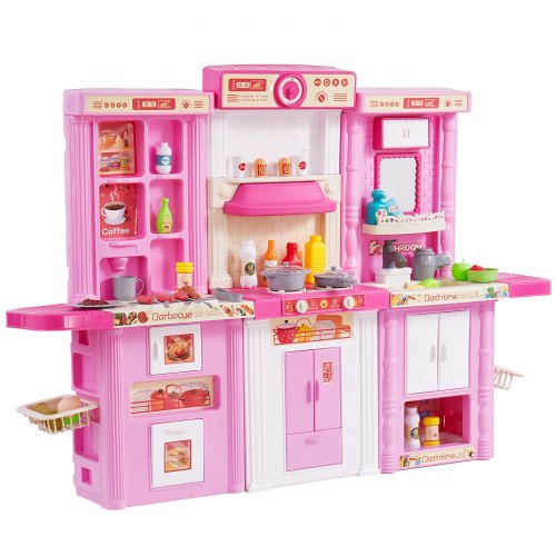 VEVOR Kids Kitchen Playset, 3-in-1 Toddler Kitchen with Simulated Spray, Sounds and Lights, Play Kitchen Set with 74 PCS Cooking Accessory Set for Tod