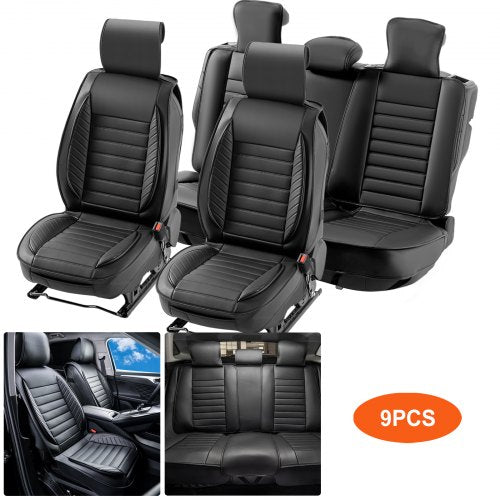 VEVOR Seat Covers, Universal Car Seat Covers Full Set Seats, Front and Rear Seat, 9pcs Faux Leather Seat Cover, Semi-enclosed Design, Detachable Headr
