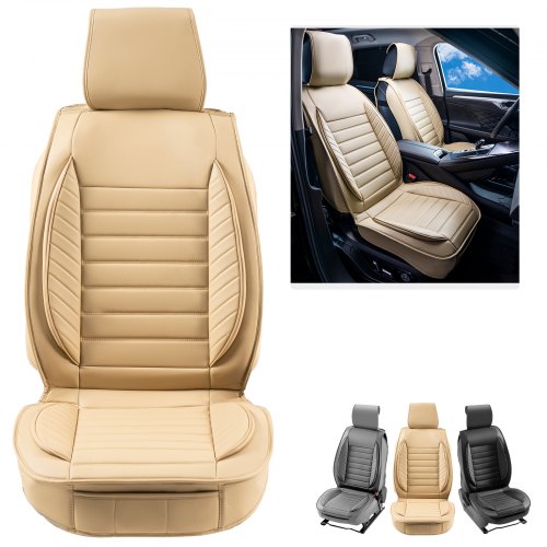 VEVOR Seat Covers, Universal Car Seat Covers Front Seats, 2pcs Faux Leather Seat Cover, Semi-enclosed Design, Detachable Headrest and Airbag Compatibl