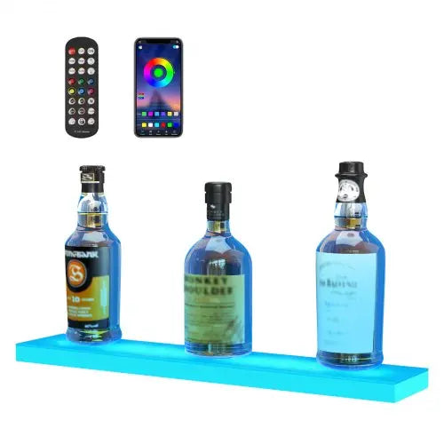 VEVOR LED Lighted Liquor Bottle Display, 1 Tier 24 Inches, Supports USB, Illuminated Home Bar Shelf with RF Remote & App Control 7 Static Colors 1-4 H Matron Inn