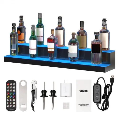 VEVOR LED Lighted Liquor Bottle Display, 2 Tiers 40 Inches, Illuminated Home Bar Shelf with RF Remote & App Control 7 Static Colors 1-4 H Timing, Acry Matron Inn