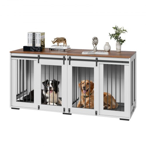 VEVOR 72" Dog Crate Furniture for 2 Dogs, Double Dog Crate Furniture with Double Sliding Doors, Large Dog Crate TV Stand with Removable Tray, Steel Fr
