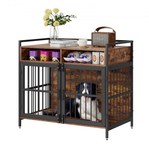 VEVOR Furniture Style Dog Crate with Storage, 41 inch Dog Crate Furniture Large Breed with Double Doors, Wooden Dog Cage for Large-Medium Dog Indoor,