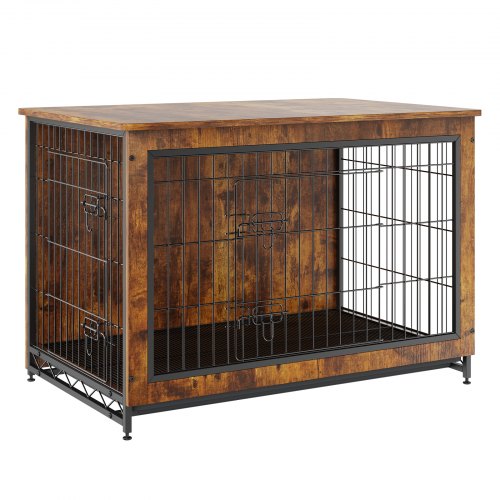 VEVOR Dog Crate Furniture, 31.8 kg Wooden Dog Crate with Double Doors, Heavy-Duty Dog Cage End Table with Multi-Purpose Removable Tray, Modern Dog Ken