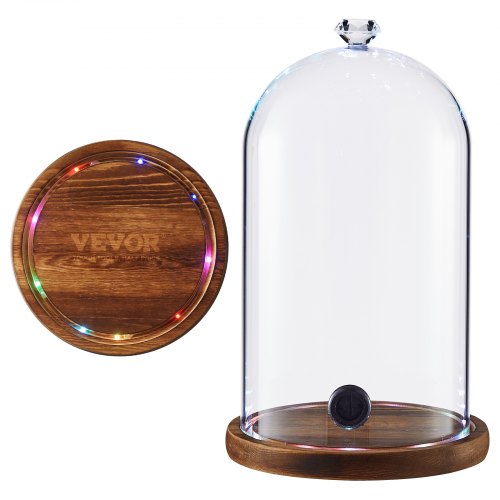 VEVOR Smoking Cloche, 6.9 inch Glass Dome Cover with Wooden Base, Smoker Gun Smoke Infuser Accessory for Plates, Bowls, and Glasses, Specialized Cloch