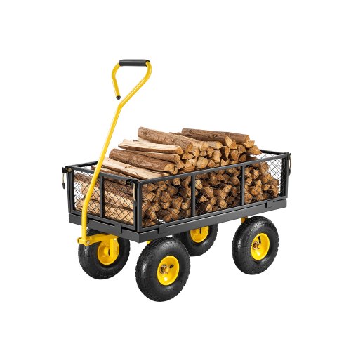 VEVOR 500 Lbs Steel Garden Cart, Heavy Duty Garden Wagon Cart Pullable on Wheels, Metal Yard Utility Wagon Carts with 10" All Terrain Tires, Mesh Remo