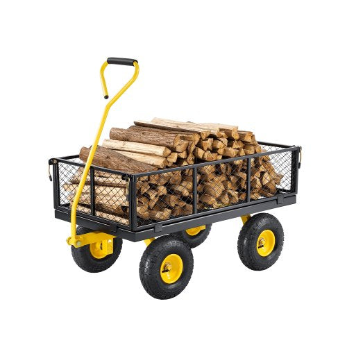 VEVOR 900 Lbs Heavy Duty Steel Garden Cart, Garden Wagon Cart on Wheels, Outdoor Metal Yard Utility Wagon Carts with 10" Tires and Mesh Removable Side