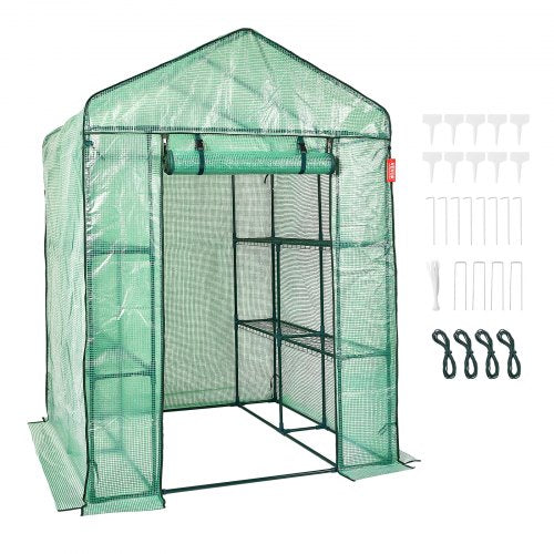 VEVOR Walk-in Green House, 4.6 x 4.6 x 6.6 ft , Greenhouse with Shelves, High Strength PE Cover with Zipper Door and Steel Frame, Assembly in Minutes,