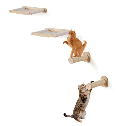 VEVOR Wall Mounted Cat Shelves, Cat Wall Shelves and Perches with Jumping Posts & Hammocks, Cat Furniture Set up to 40 lbs, Removable & Washable Coral
