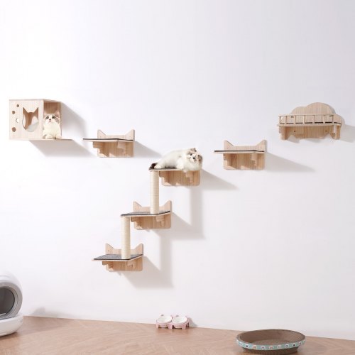 VEVOR Wall Mounted Cat Shelves, Cat Wall Shelves and Perches with Jumping Boards, Nest, Barrier Board & Cat Tree, Cat Floating Furniture up to 40 lbs