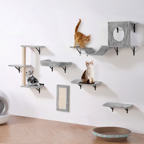 VEVOR Wall Mounted Cat Shelves, Cat Wall Shelves and Perches with Jumping Boards, Hammock, Sofa, Cat Tree & Cat Grip, Cat Furniture and Shelves up to