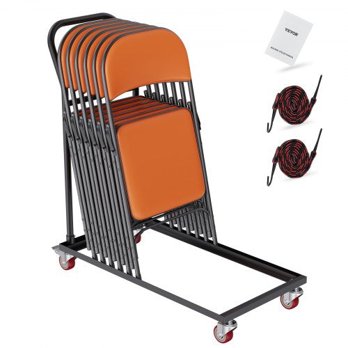 VEVOR Folding Chair Dolly, Iron Commercial Cart with 12 Chairs Capacity, Folding Chairs Rack Trolley with 4 Casters, Storage Transport Dolly for Flat