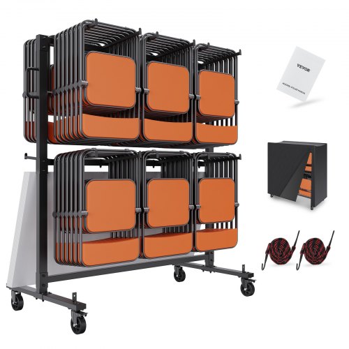 VEVOR Folding Chair Cart, Double Layer Mobile Stackable Chair Dolly, Storage Rack Trolley with 530 Lbs Capacity to Store 84 Chairs, Heavy Duty Iron Ch