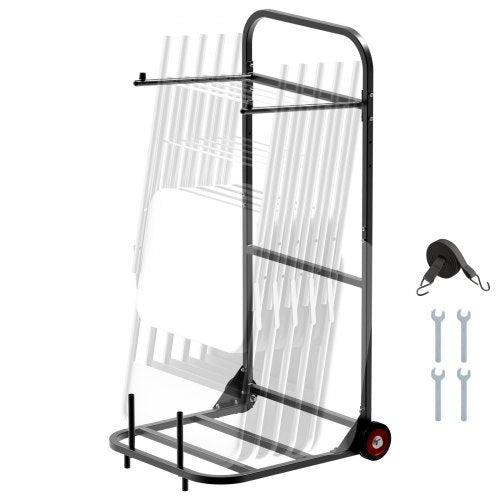 VEVOR Folding Chair Rack, 100 LBS Capacity, Heavy-duty Chair Cart for Hanging 10 Chairs, Multi-Function Metal Chair Storage Dolly with Rubber Wheels,