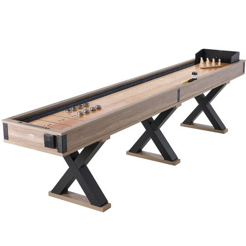 VEVOR Shuffleboard Table, 11.5 ft Shuffleboard for Family Game Rooms, 2 in 1 Shuffleboard and Bowling Combo Game Set, with Scratch-Resistant Playfield