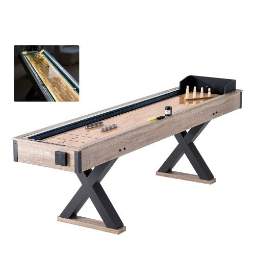 VEVOR Shuffleboard Table, 9 ft LED Light Up Shuffleboard for Family Game Room, 2 in 1 Shuffleboard and Bowling Combo Game Set, with Scratch-Resistant