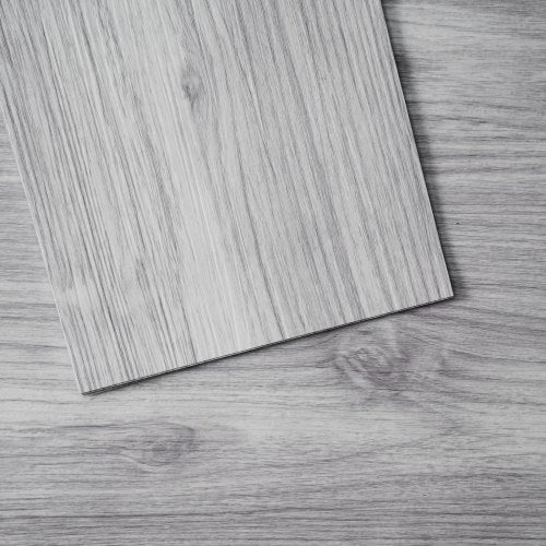 VEVOR Self Adhesive Vinyl Floor Tiles 36 x 6 inch, 20 Tiles 0.62mm Thick Peel & Stick, Light Gray Wood Grain DIY Flooring for Kitchen, Dining Room, Be
