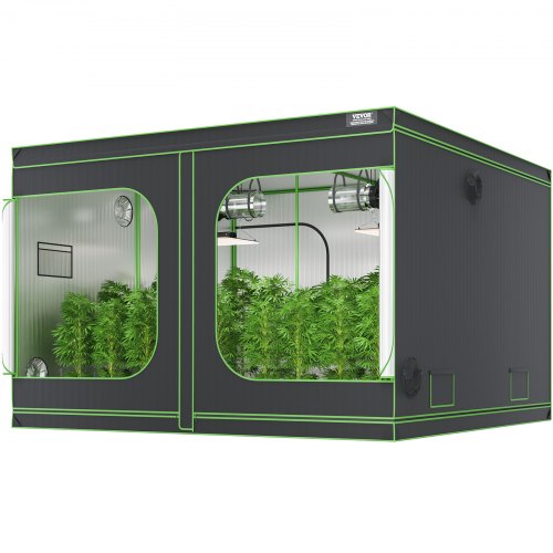 VEVOR 10x10 Grow Tent, 120'' x 120'' x 80'', High Reflective 600D Mylar Hydroponic Growing Tent with Observation Window, Tool Bag and Floor Tray for I