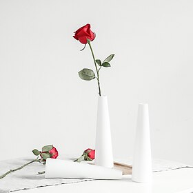 vase à fleurs en céramique minimaliste pour les arrangements, récipient à fleurs sèches blanches pour table à manger et décoration de bureau