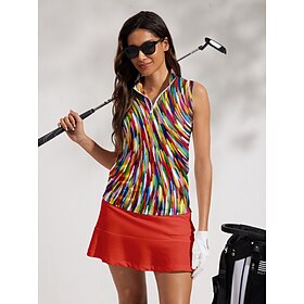 Women's Golf Polo Shirt Red Sleeveless Top Paisley Ladies Golf Attire Clothes Outfits Wear Apparel