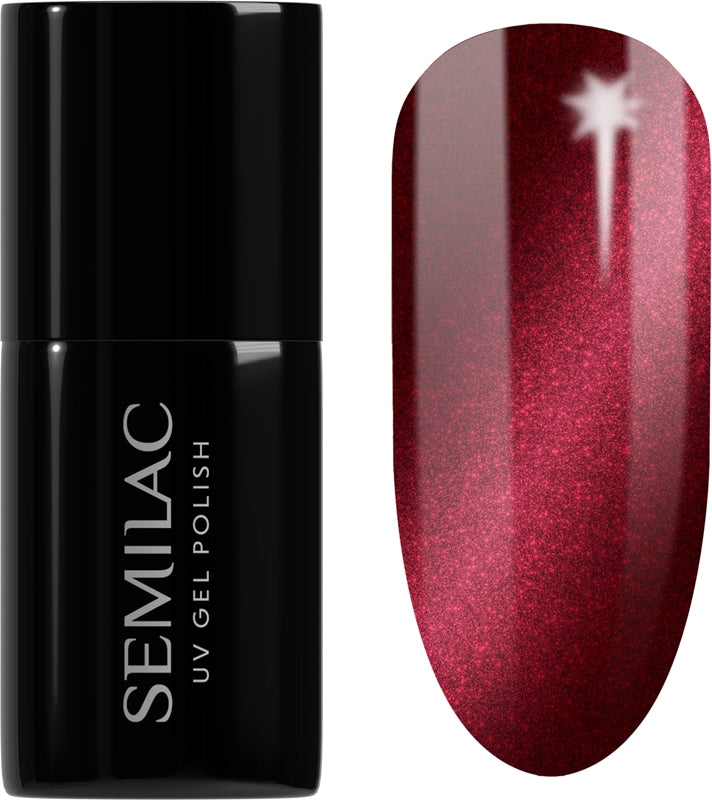 Semilac Lakier hybrydowy UV Silk Effect Gel Nail Polish z lampą UV-LED Color 467 Red Candle Flash 7 ml