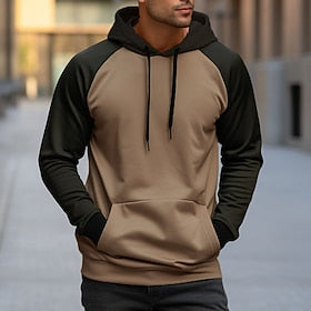Men's Hoodie Pullover Hoodie Sweatshirt Yellow Red Orange Khaki Gray Hooded Color Block Patchwork Sports  Outdoor Daily Holiday Streetwear Cool Casual Fall Win