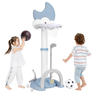 4-in-1 Toddlers Basketball Hoop with Basketball, Soccer, Golf and Ring Toss Games