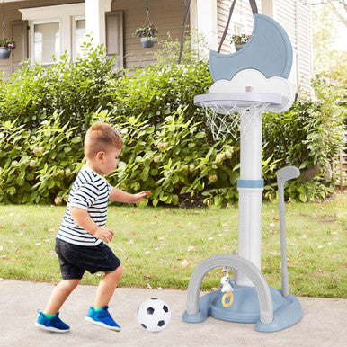 4-in-1 Toddlers Basketball Hoop with Basketball, Soccer, Golf and Ring Toss Games