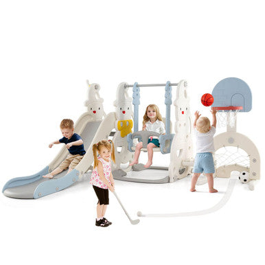 7-in-1 Adjustable Toddler Slide with Basketball Hoop and Swing