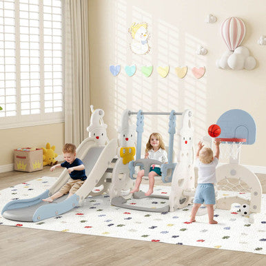 7-in-1 Adjustable Toddler Slide with Basketball Hoop and Swing