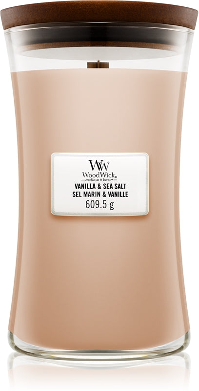 Woodwick Vonná svíčka Vanilla & Sea Salt s dřevěným knotem 609,5 g