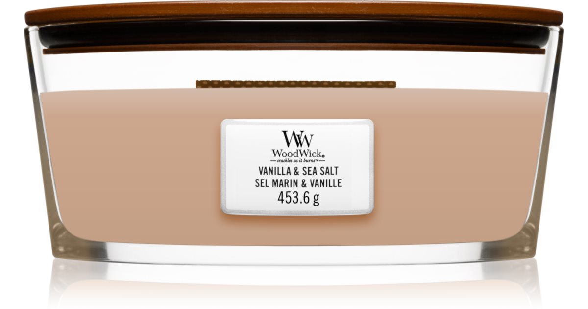 Woodwick Vanilla & Sea Salt Scented Candle with Wooden Wick (Hearthwick) with Wooden Wick (Hearthwick) 16oz