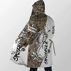 Fishing Cape Mens Graphic Hoodie Man Outerwear Green Blue Purple Yellow Red Hooded Animal Print Casual Daily Holiday 3D Basic Streetwear Fall  Camouflage White