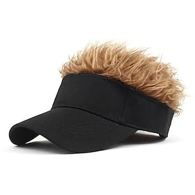 Novelty Hair Visor Cap with Peaked Wig Adjustable Baseball Hat with Hair