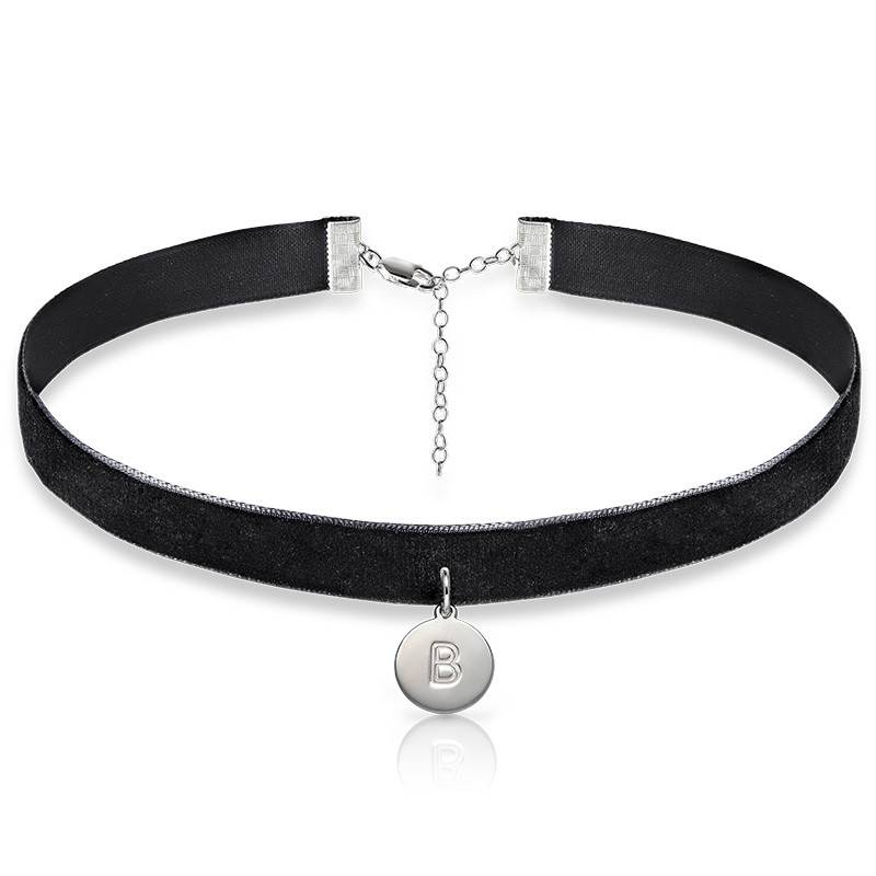 Velvet Choker Necklace with Initial Charm in Sterling Silver
