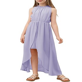 Infantil Para Meninas Vestido de festa Côr Sólida Sem Manga Aniversário Ocasião Especial festa de Natal Moda Adorável Diário Poliéster Verão Primavera 2-12 ano