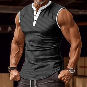 Men's Tank Top Henley Shirt Vest Top Undershirt Sleeveless Shirt Color Block Pit Strip Henley Outdoor Going out Sleeveless Clothing Apparel Fashion Designer Mu