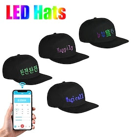 LED Costume Hats LED Caps Display   APP Programmable LED Message Display Hats Luminous Flashing Baseball Cap Cool Party Hat Messages Scrolling LED Hats And Cap