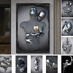 3d mur art amour coeur imprime/affiches métal sculpture couple câlin moderne image décoration de la maison tenture murale cadeau roulé toile sans cadre non éti