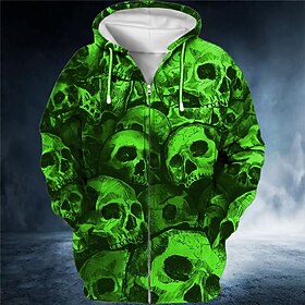 Men's Full Zip Hoodie Jacket Red Blue Purple Brown Green Hooded Skull Graphic Prints Zipper Print Sports  Outdoor Daily Sports 3D Print Streetwear Designer Cas