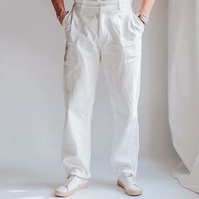 Homens Calças chinês Calça Chino Bolsos Perna reta Tecido Conforto Respirável Comprimento total Casual Diário Feriado Moda Roupa de rua Branco