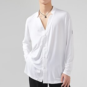 Dança Latina Camisa Cor Pura Homens Espetáculo Roupa Diária Manga Longa Algodão Cristal