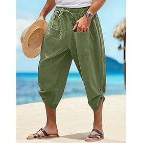 Homens Calção Shorts de linho Shorts de verão Shorts de praia Calças Capri Com Cordão Cintura elástica Bolso frontal Tecido Conforto Respirável Diário Feriado